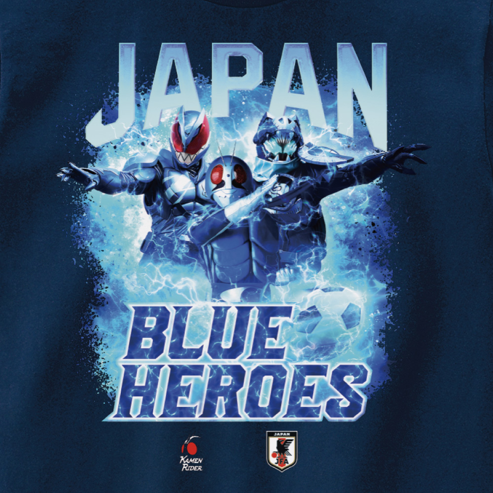 仮面ライダー サッカーA代表ver.Tシャツ(BLUE HEROES)大人用（拡大）