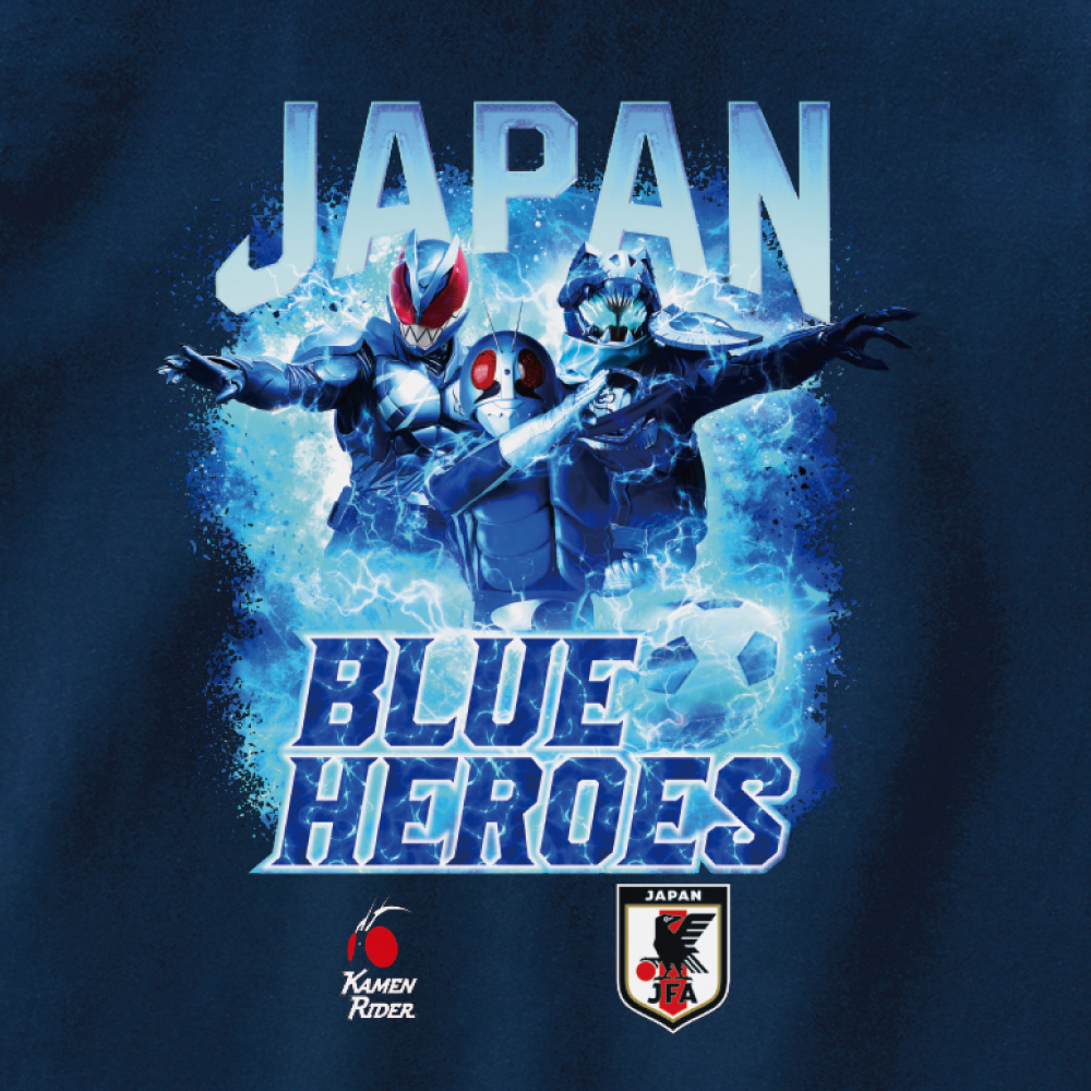 仮面ライダー サッカーA代表ver.Tシャツ(BLUE HEROES)子供用（拡大）